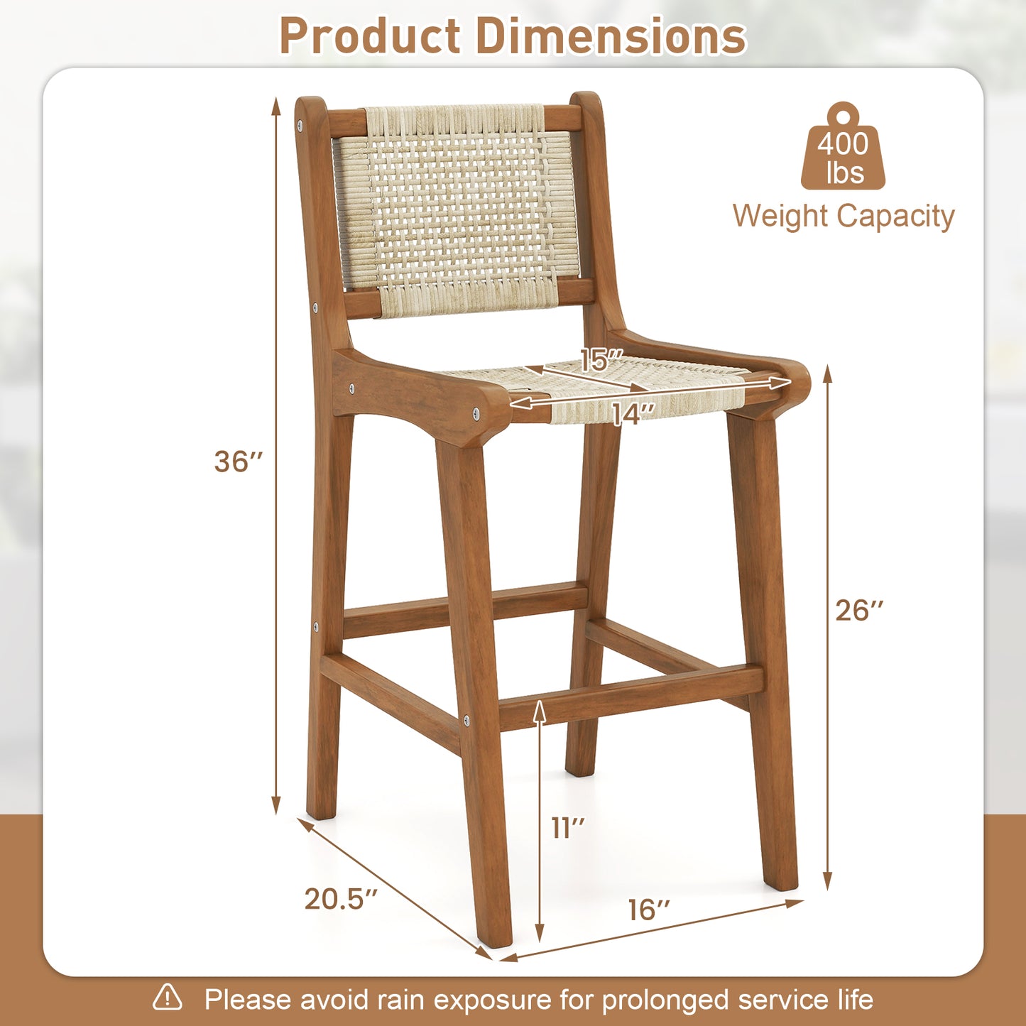 Counter Height Bar Stool with Teak Wood Frame