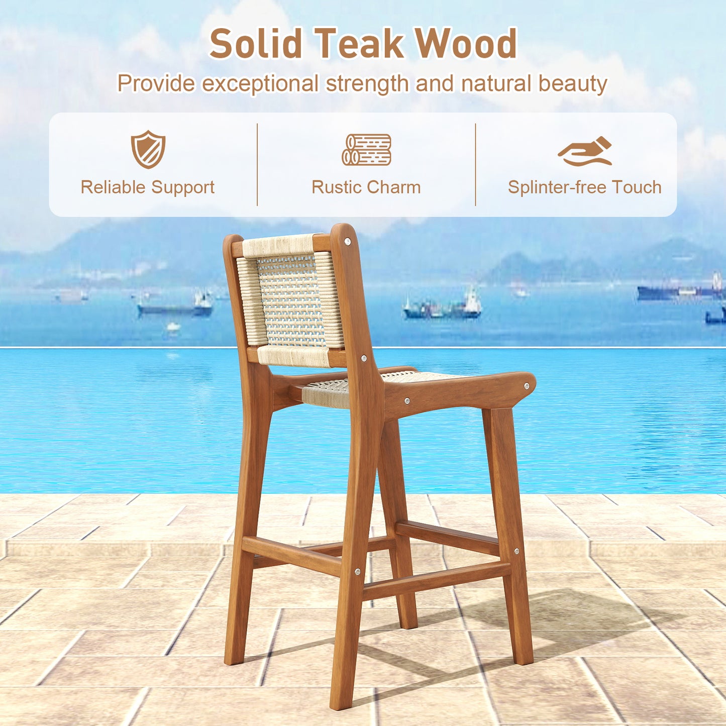Counter Height Bar Stool with Teak Wood Frame