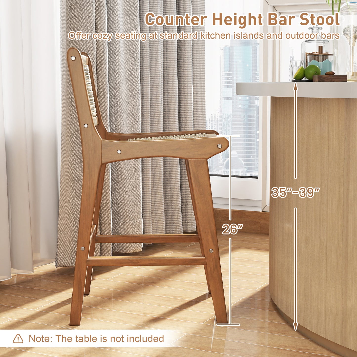 Counter Height Bar Stool with Teak Wood Frame