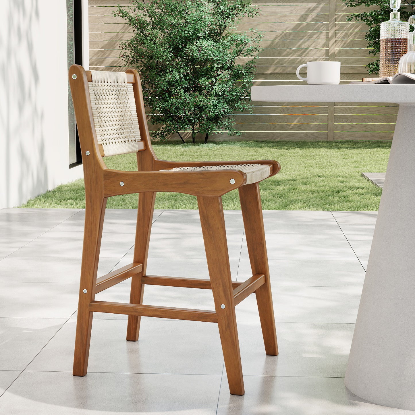 Counter Height Bar Stool with Teak Wood Frame