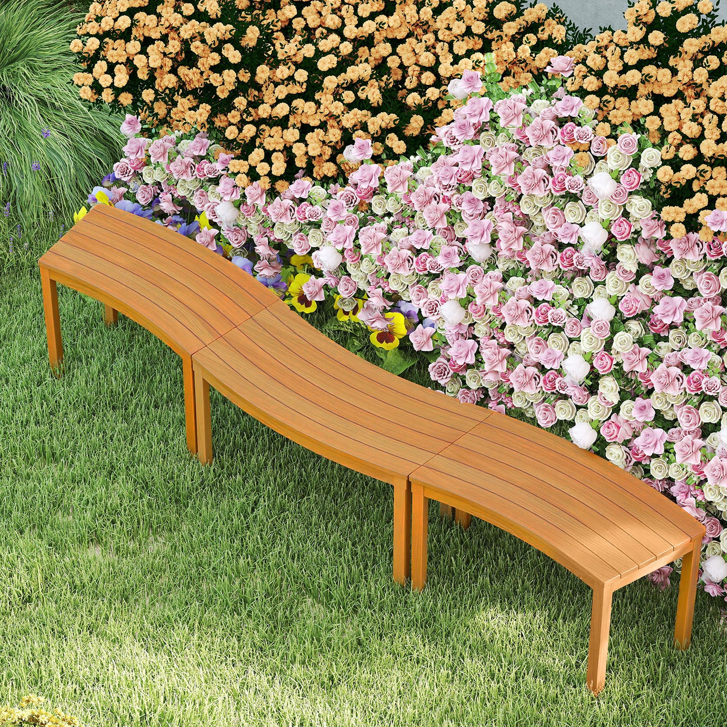 Curved Acacia Wood Bench for Fire Pit & Patio