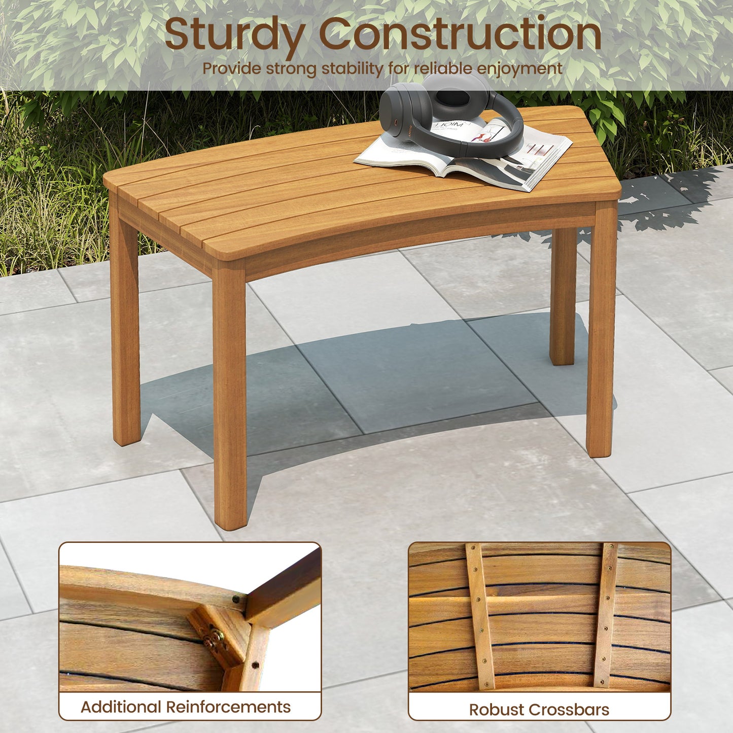 Curved Acacia Wood Bench for Fire Pit & Patio