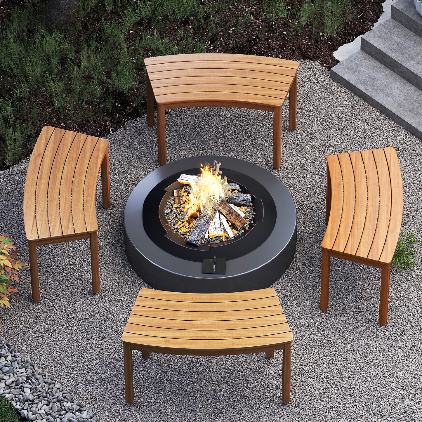 Curved Acacia Wood Bench for Fire Pit & Patio