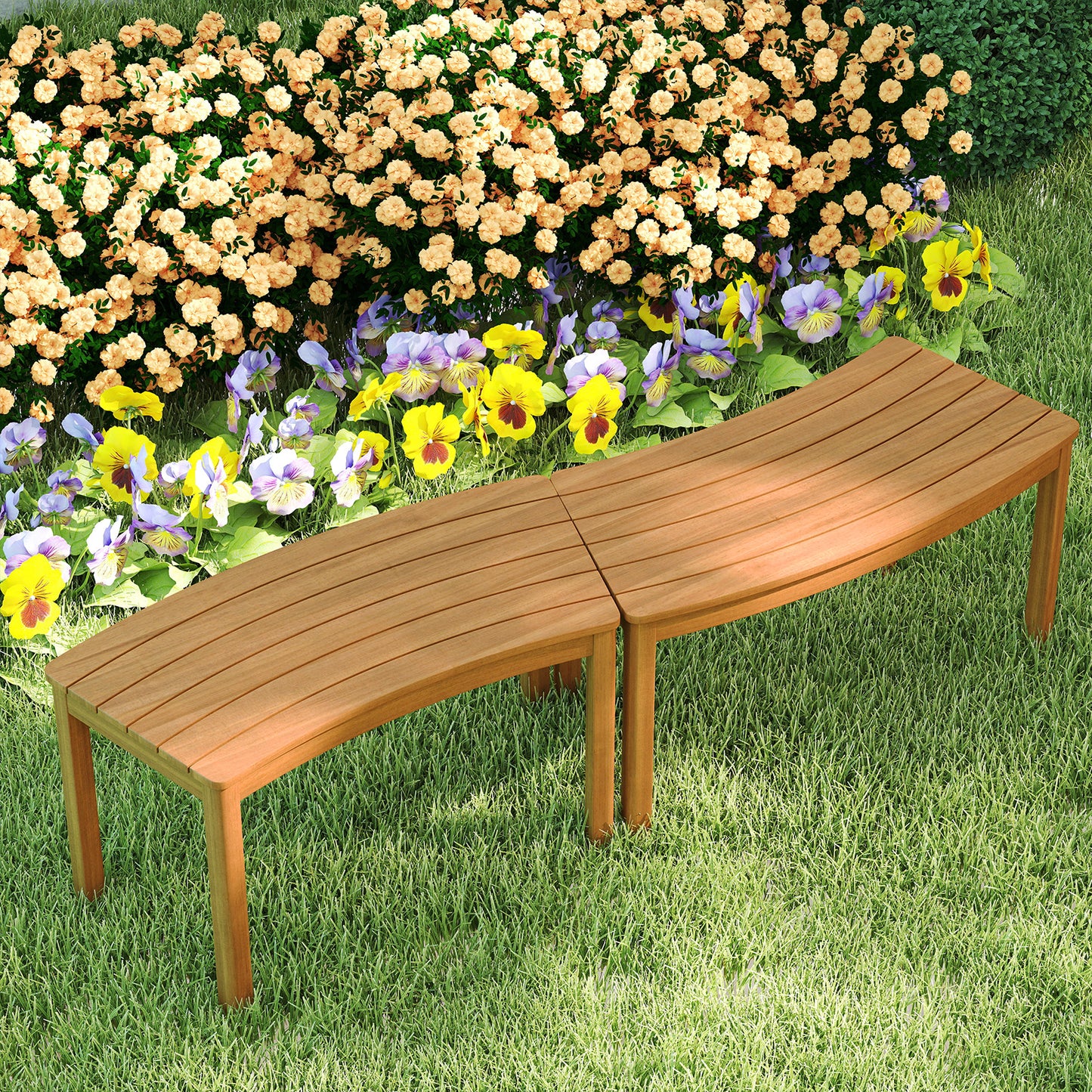 Curved Acacia Wood Bench for Fire Pit & Patio