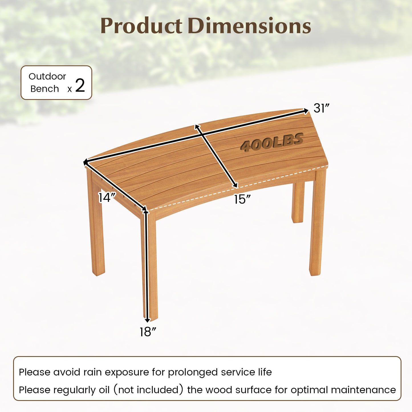 Curved Acacia Wood Bench for Fire Pit & Patio