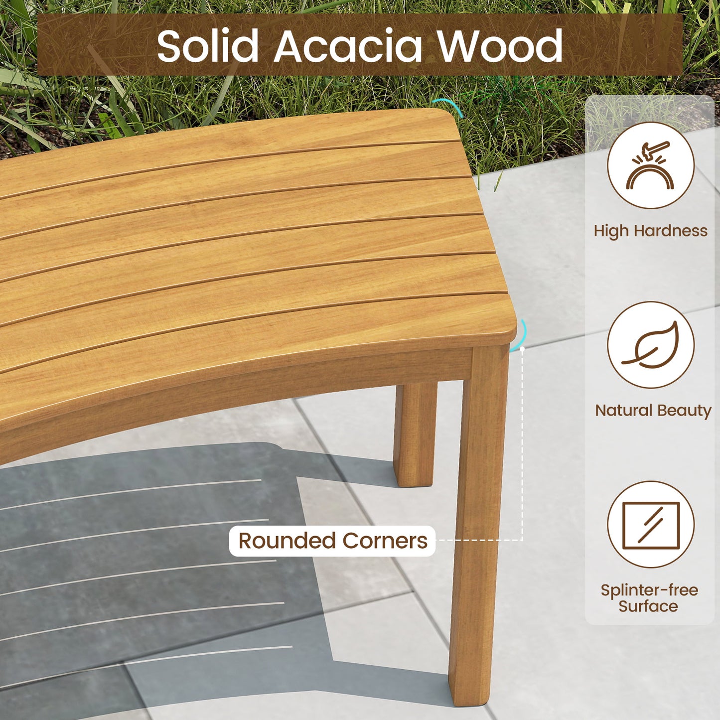 Curved Acacia Wood Bench for Fire Pit & Patio