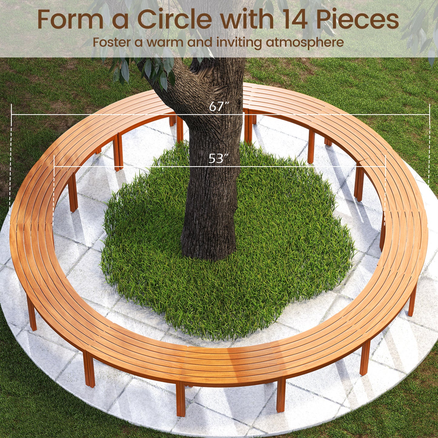 Curved Acacia Wood Bench for Fire Pit & Patio