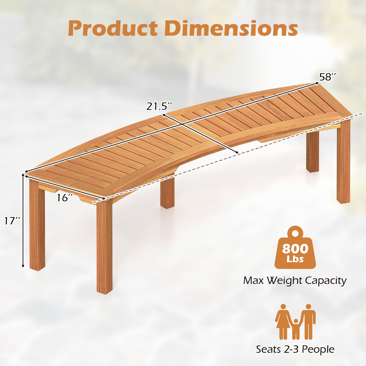 Curved Acacia Wood Fire Pit Bench - 58" Slatted Seat