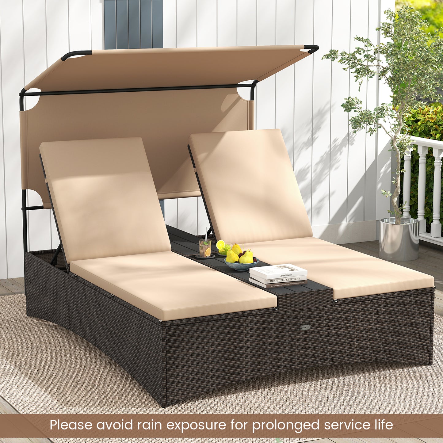 2-Person Outdoor Daybed with Adjustable Backrests & Canopy