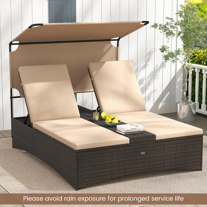 2-Person Outdoor Daybed with Adjustable Backrests & Canopy
