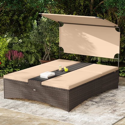 2-Person Outdoor Daybed with Adjustable Backrests & Canopy
