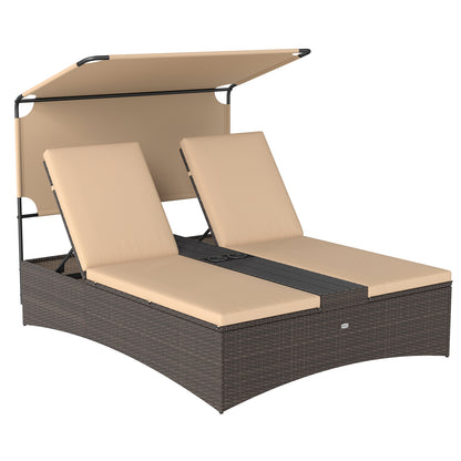 2-Person Outdoor Daybed with Adjustable Backrests & Canopy