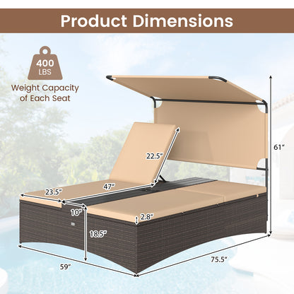 2-Person Outdoor Daybed with Adjustable Backrests & Canopy
