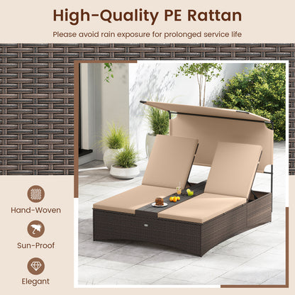 2-Person Outdoor Daybed with Adjustable Backrests & Canopy