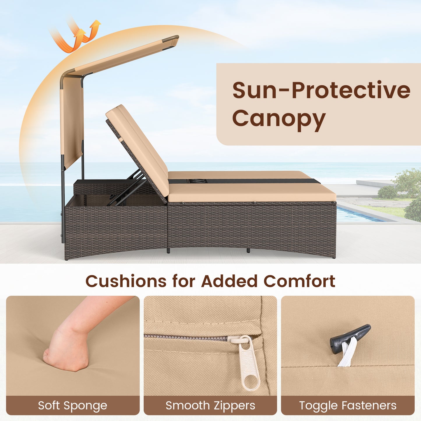 2-Person Outdoor Daybed with Adjustable Backrests & Canopy