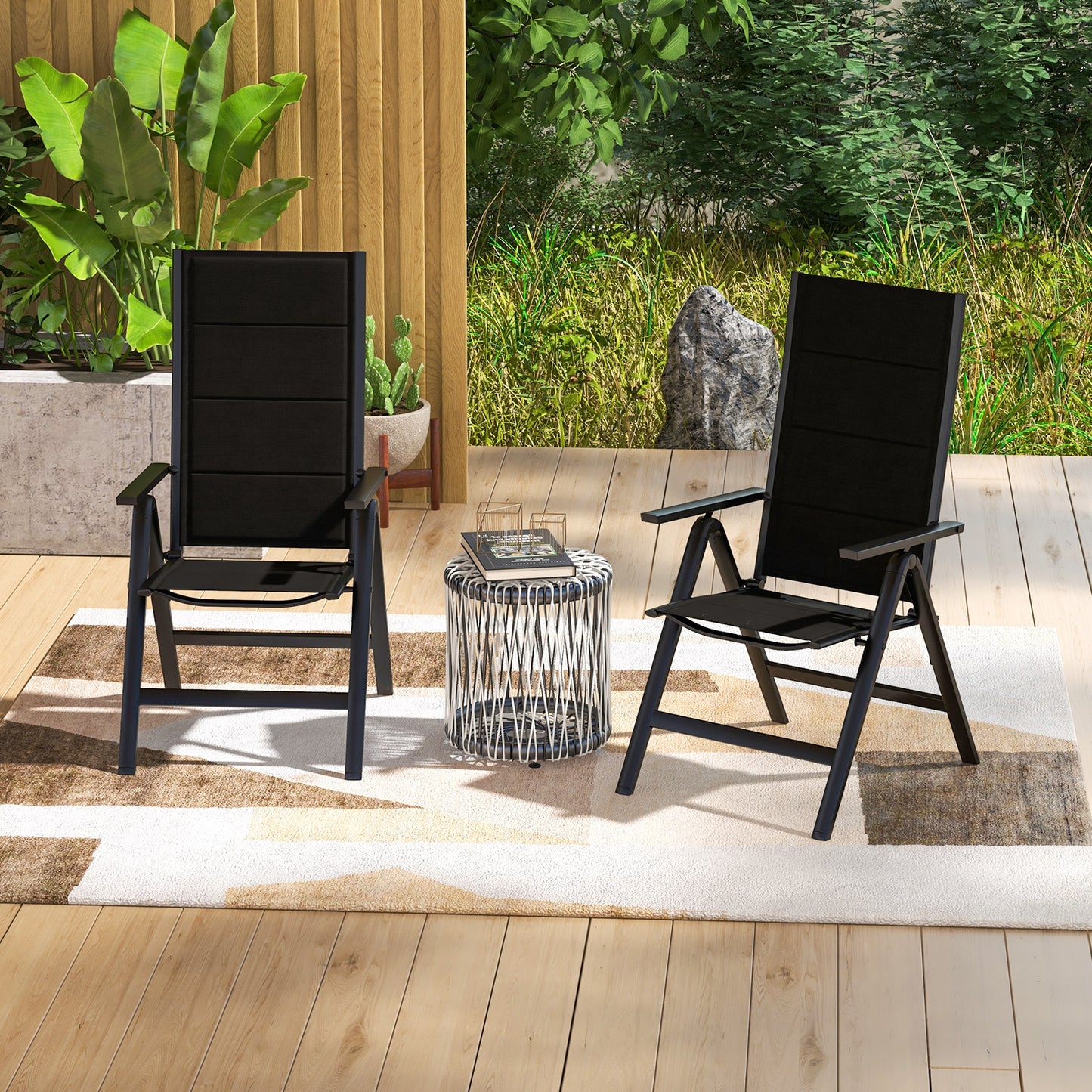 Outdoor Dining Chair with 7-Position Adjustable Backrest