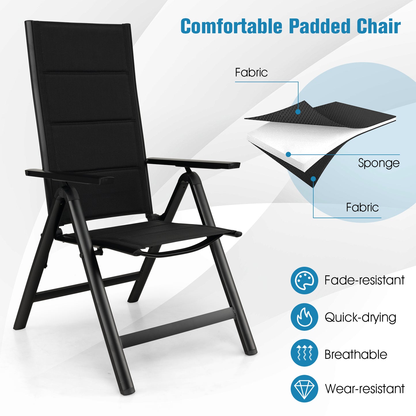 Outdoor Dining Chair with 7-Position Adjustable Backrest