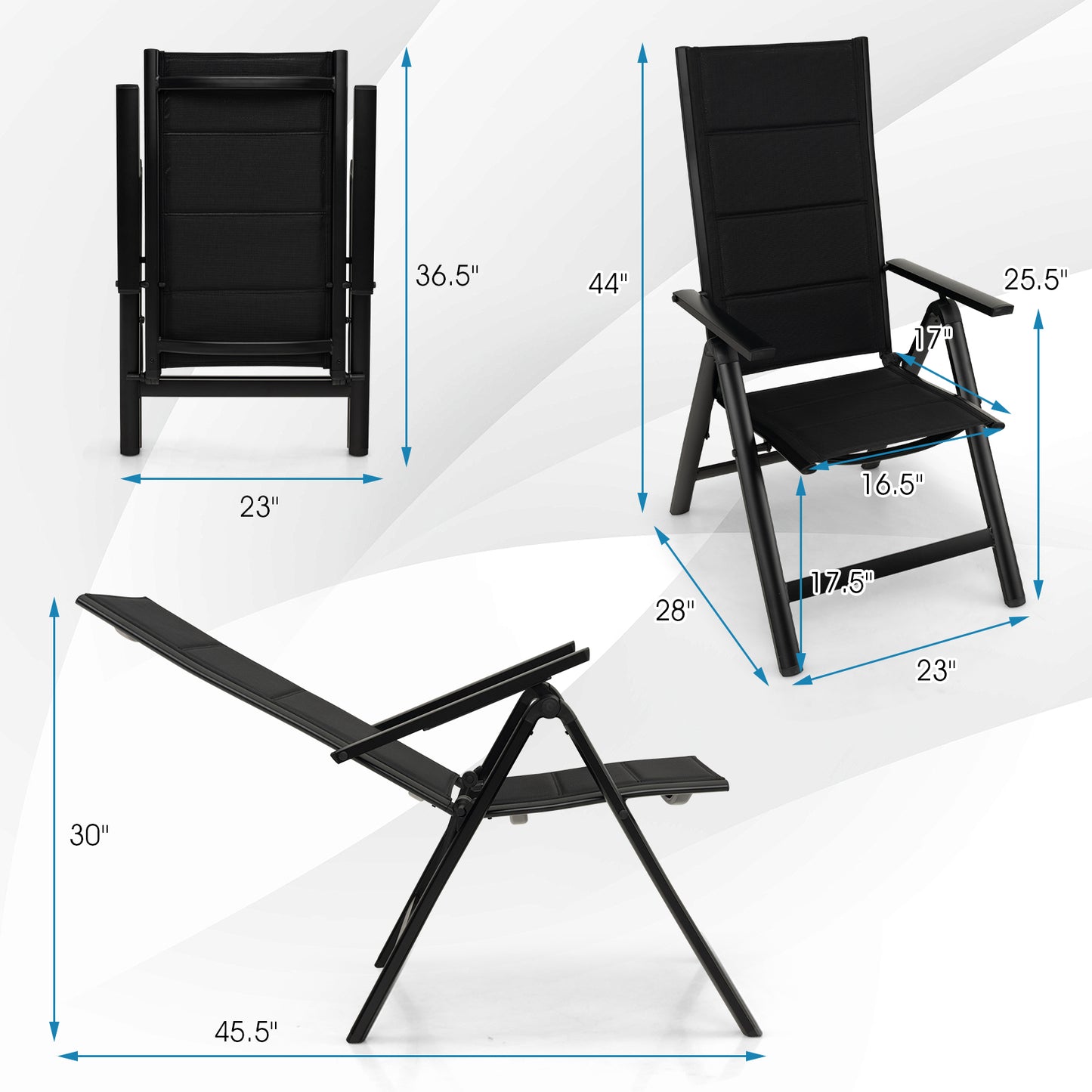 Outdoor Dining Chair with 7-Position Adjustable Backrest