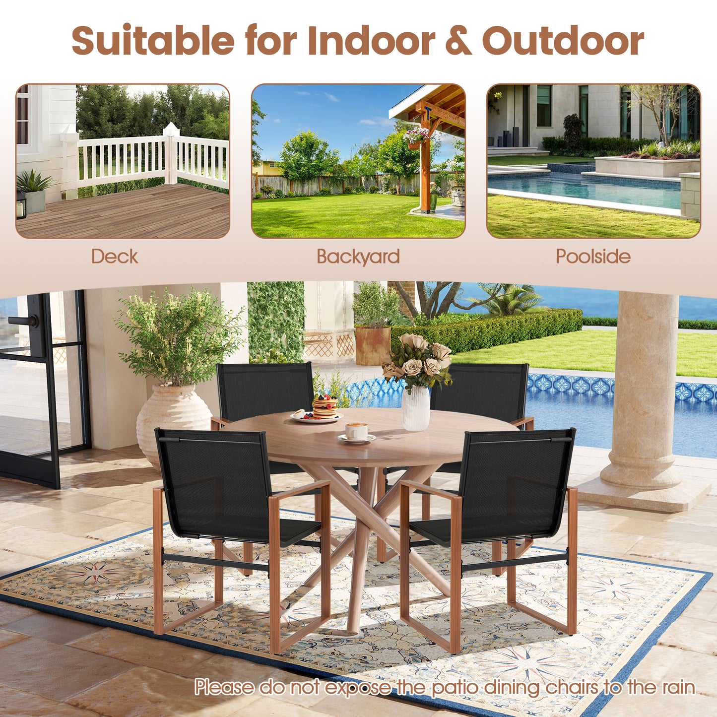 Outdoor Dining Chairs Set of 2 with Breathable Fabric