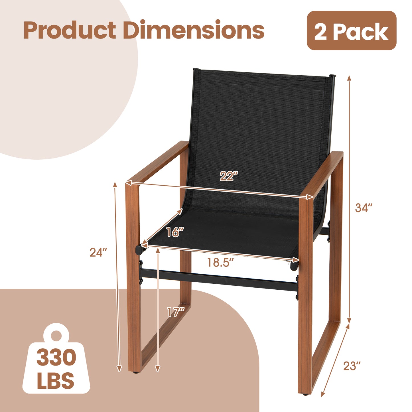 Outdoor Dining Chairs Set of 2 with Breathable Fabric