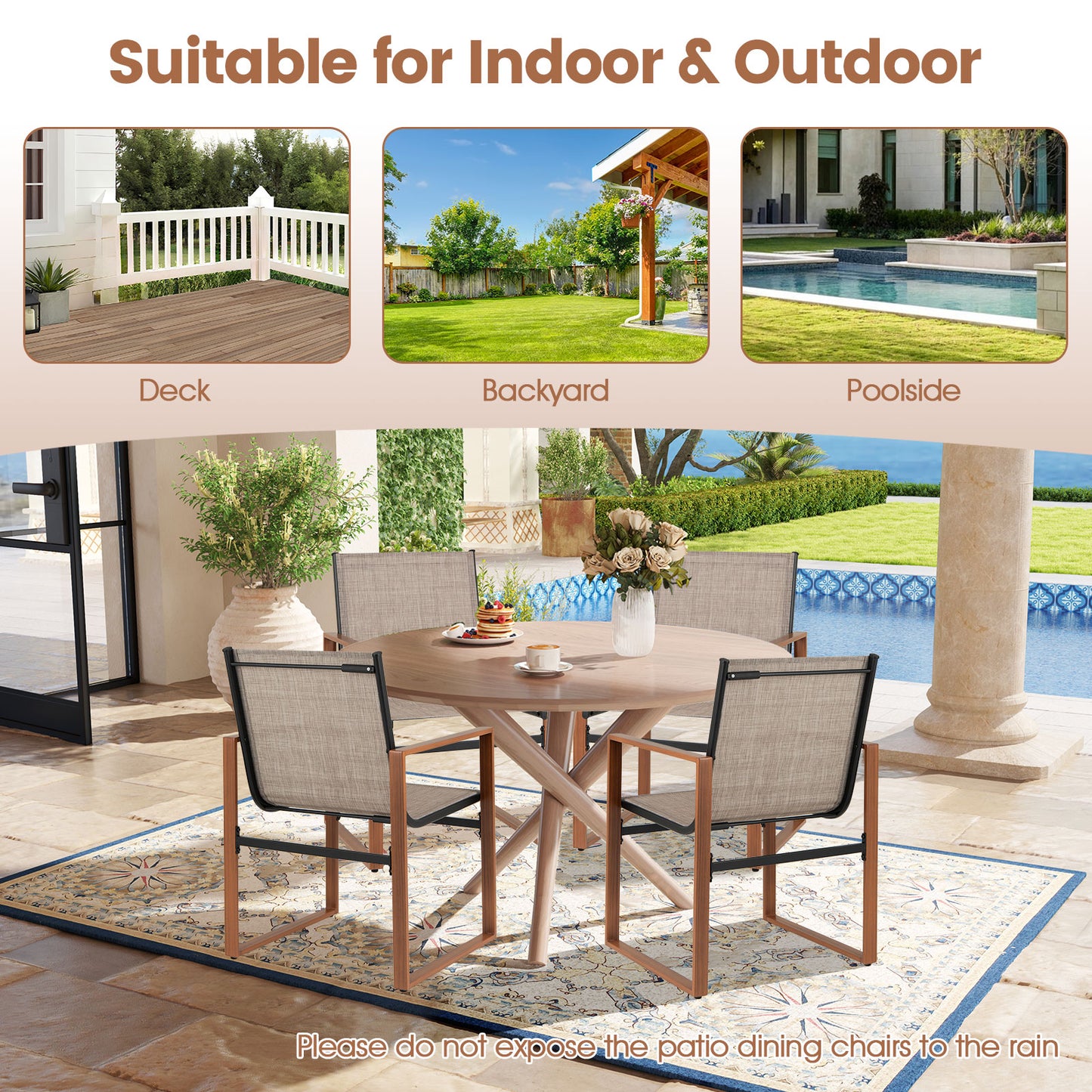 Outdoor Dining Chairs Set of 2 with Breathable Fabric