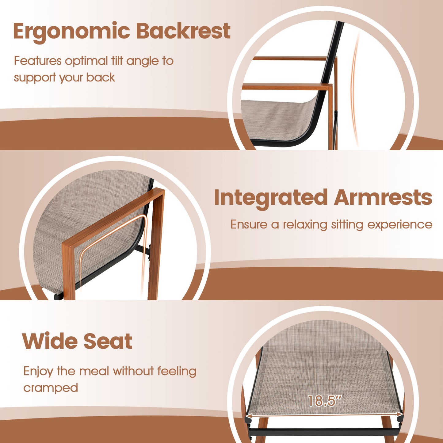 Outdoor Dining Chairs Set of 2 with Breathable Fabric