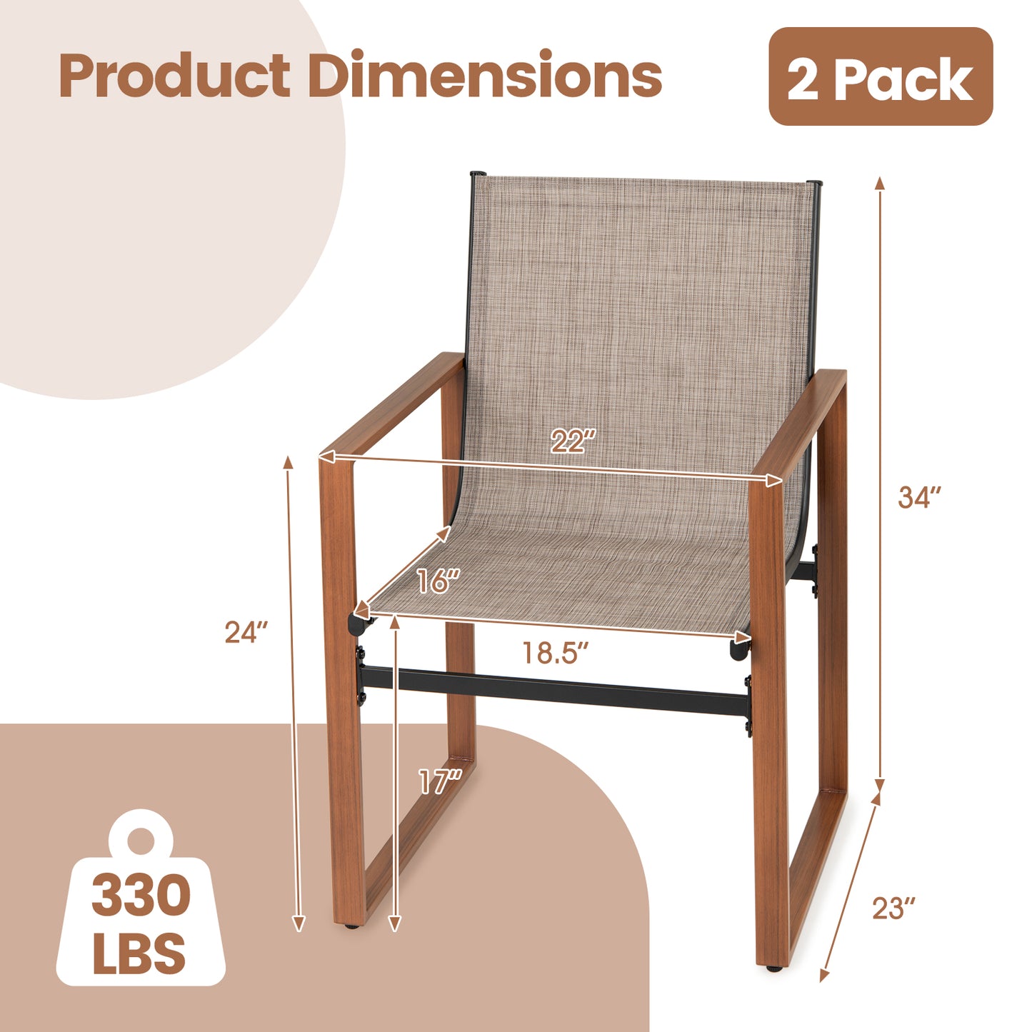 Outdoor Dining Chairs Set of 2 with Breathable Fabric