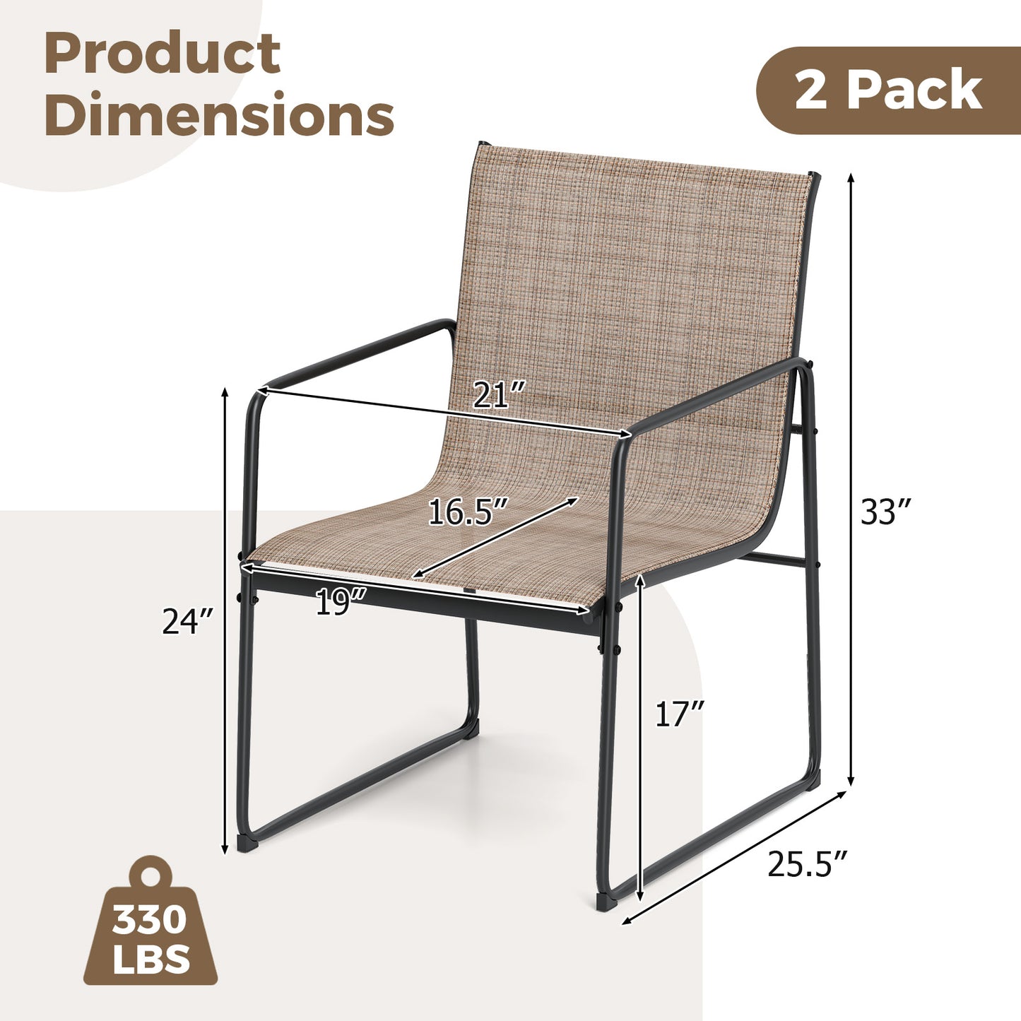 Patio Dining Chairs Set of 2 with Breathable Fabric Seats