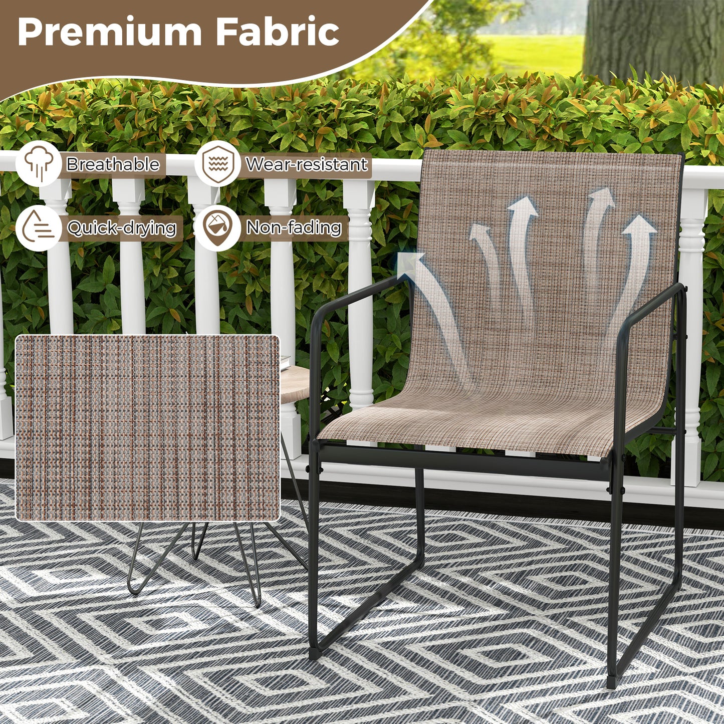 Patio Dining Chairs Set of 2 with Breathable Fabric Seats