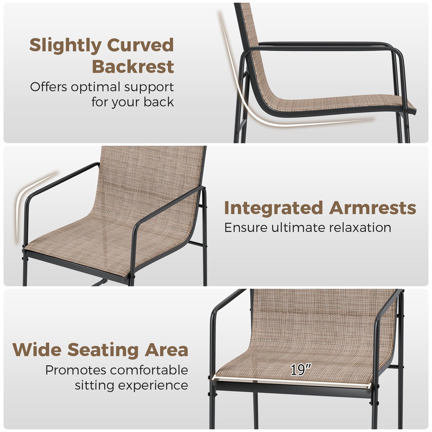 Patio Dining Chairs Set of 2 with Breathable Fabric Seats