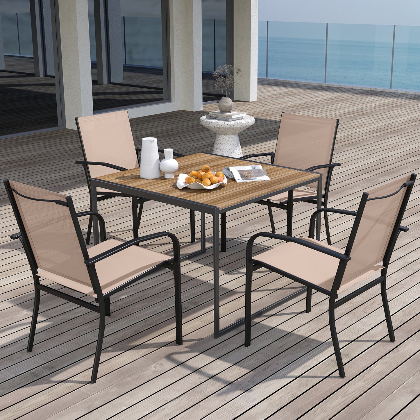 Outdoor Dining Chairs Set of 4 with High Back - Light Brown
