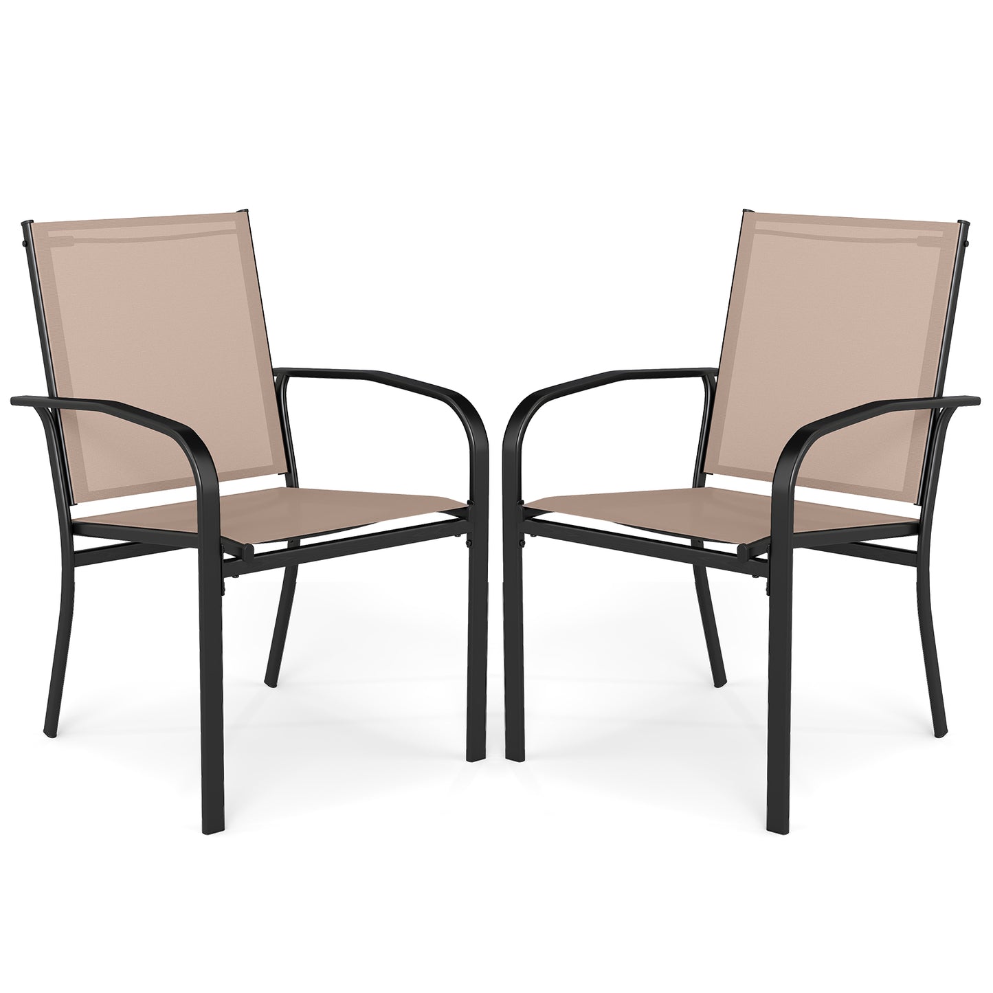 High Back Patio Dining Chairs Set of 2 - Light Brown