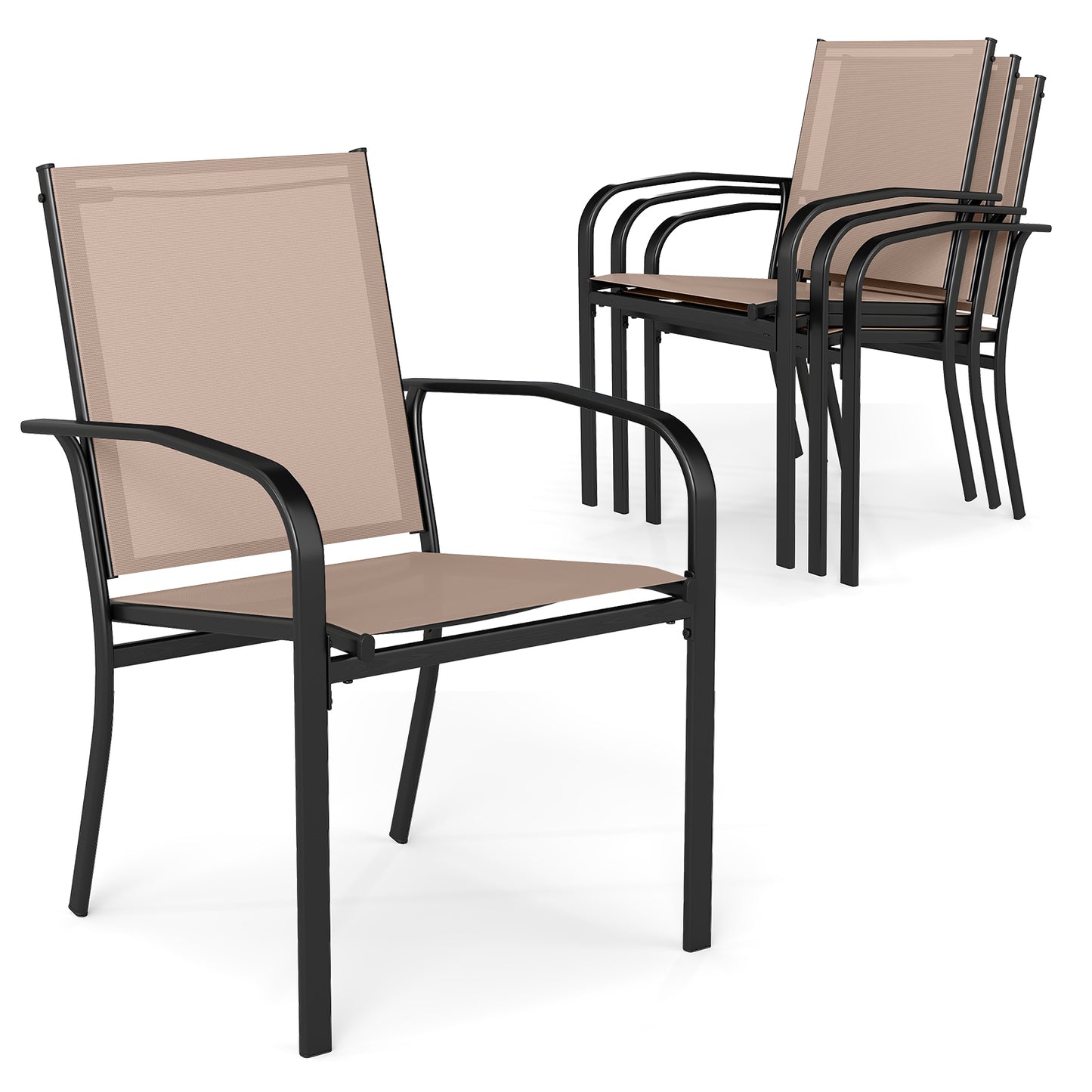 Outdoor Dining Chairs Set of 4 with High Back - Light Brown