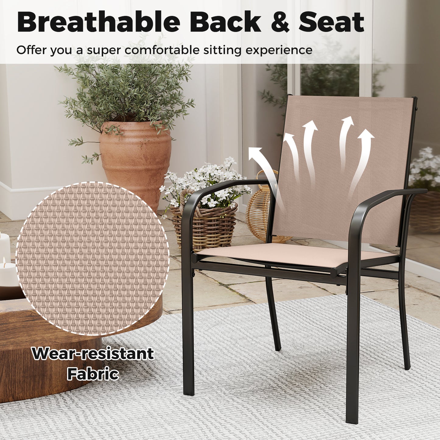 Outdoor Dining Chairs Set of 4 with High Back - Light Brown