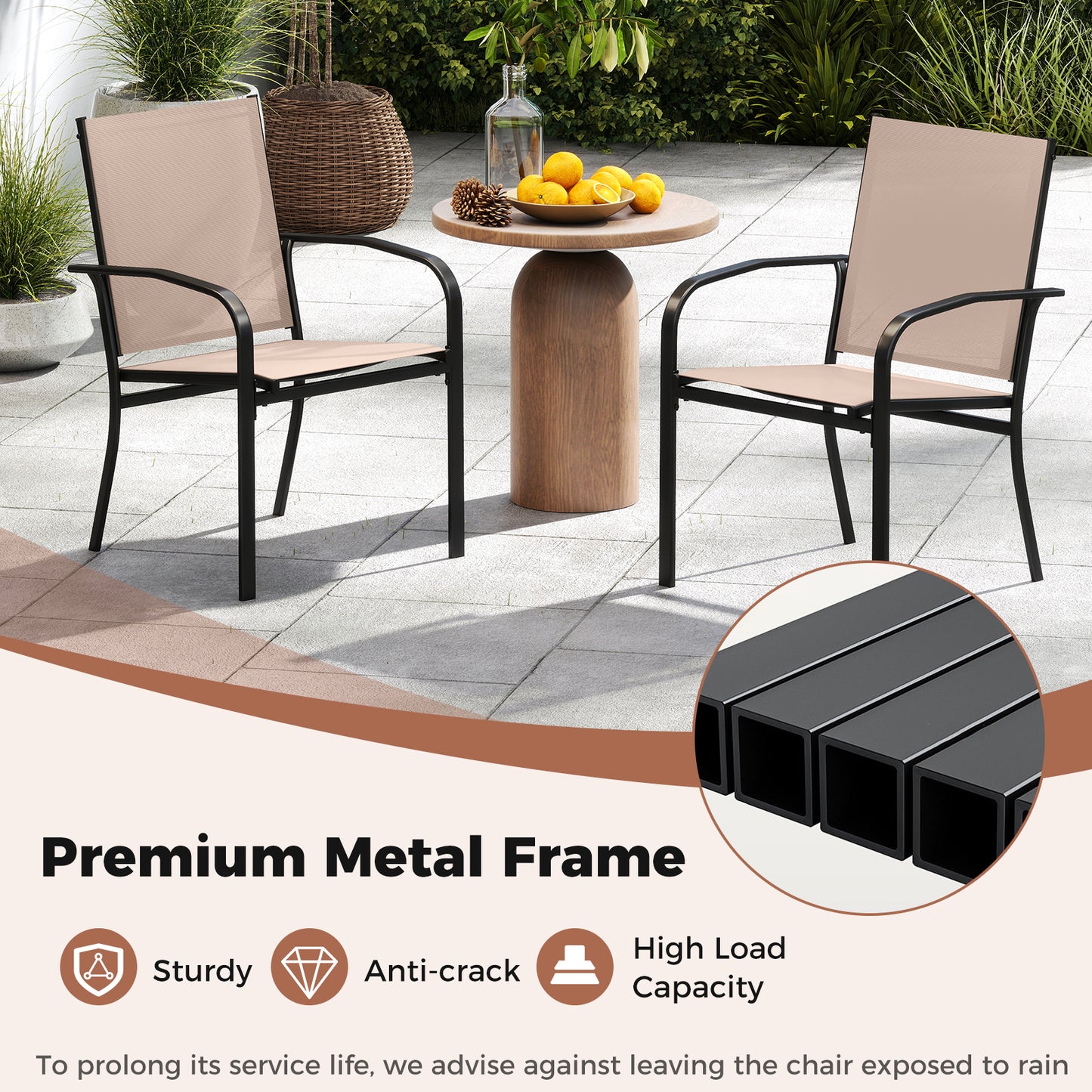 Outdoor Dining Chairs Set of 4 with High Back - Light Brown