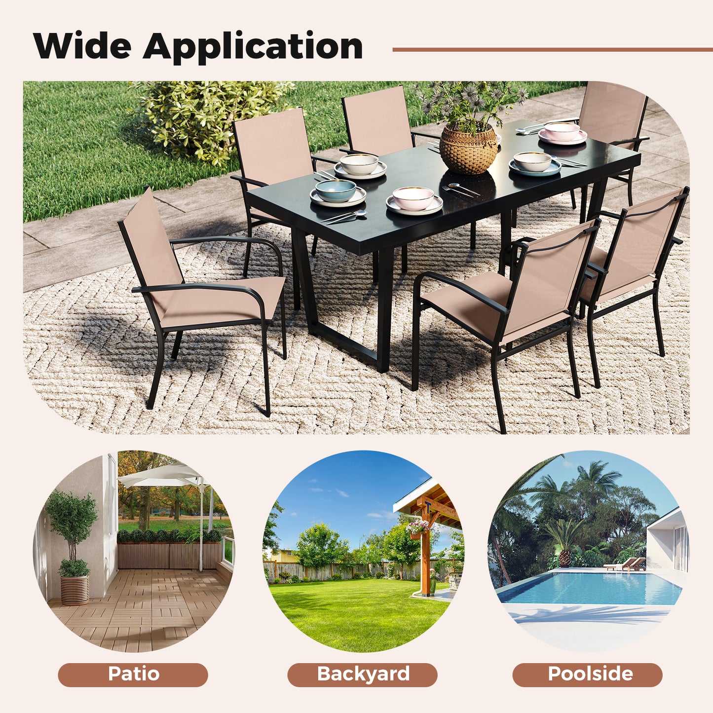 Outdoor Dining Chairs Set of 4 with High Back - Light Brown