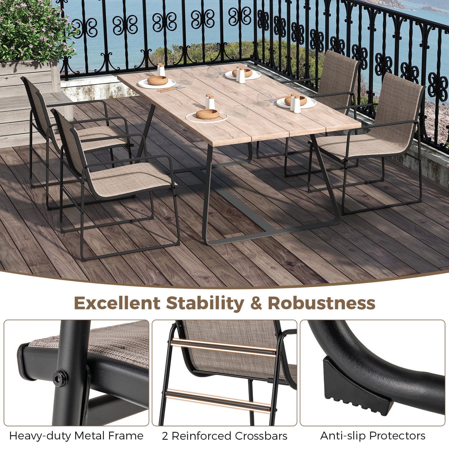 Patio Dining Chairs Set of 4 with Breathable Mesh Seats