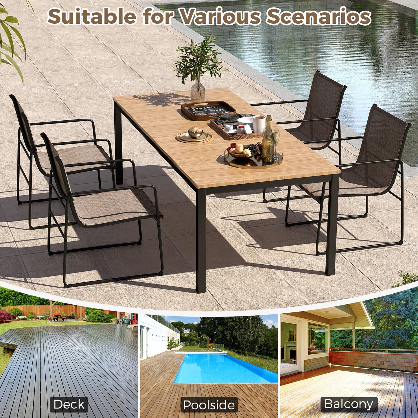 Patio Dining Chairs Set of 4 with Breathable Mesh Seats