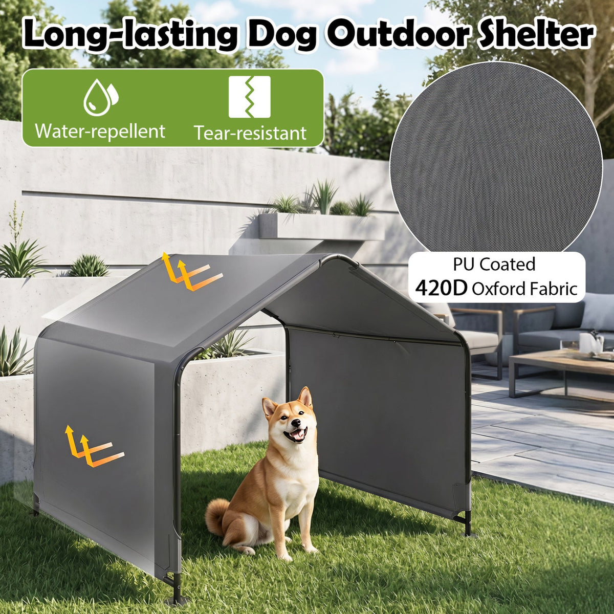 Outdoor Dog Shade Shelter with Waterproof Roof 51" x 46.5"