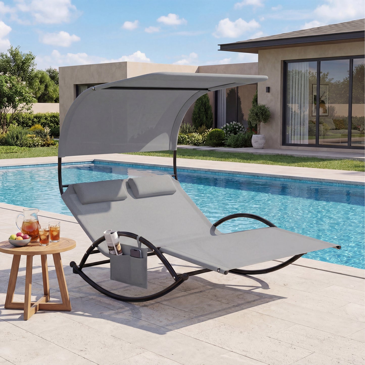 Dual Rocker Sunbed 2-Person Patio Lounger with Canopy