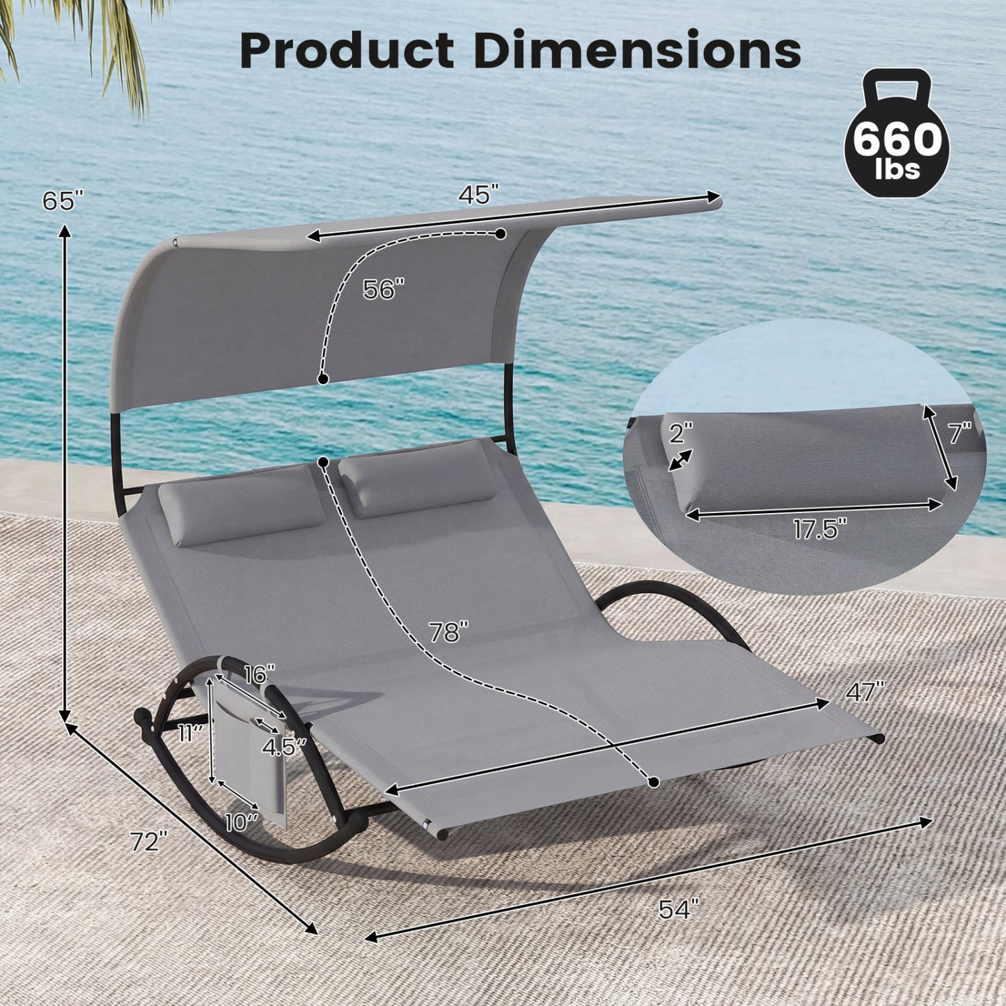 Dual Rocker Sunbed 2-Person Patio Lounger with Canopy