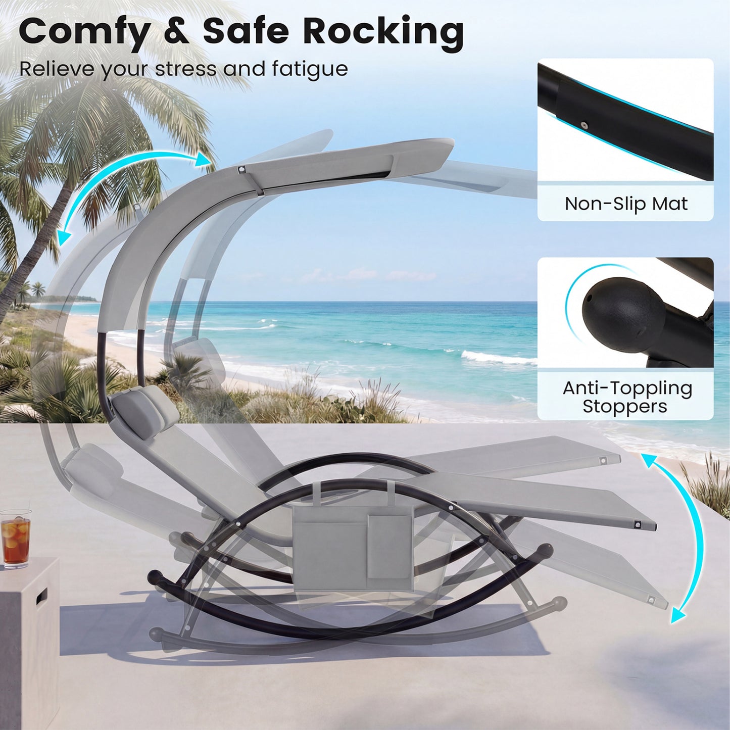 Dual Rocker Sunbed 2-Person Patio Lounger with Canopy