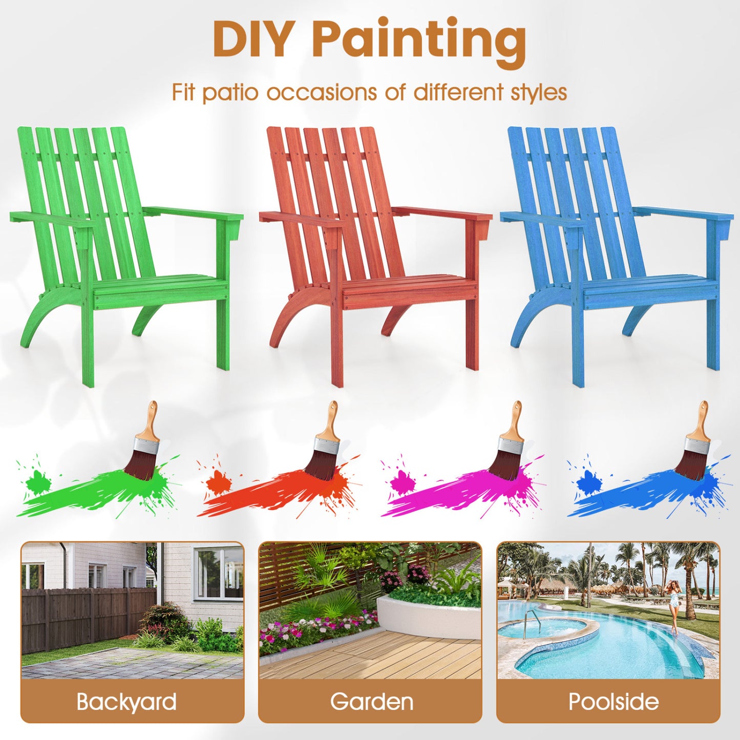 Acacia Wood Adirondack Chair with Ergonomic Backrest