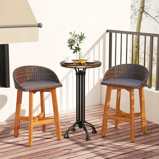 Faux Rattan Bar Chairs Set of 2 with Acacia Wood Frame