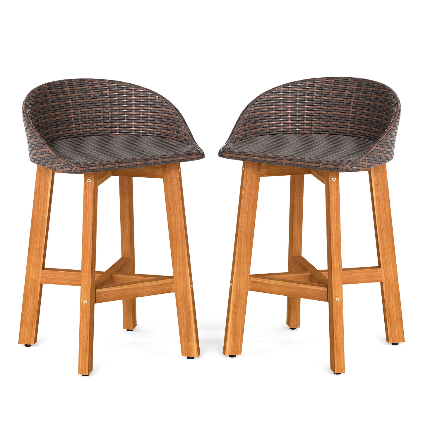 Faux Rattan Bar Chairs Set of 2 with Acacia Wood Frame