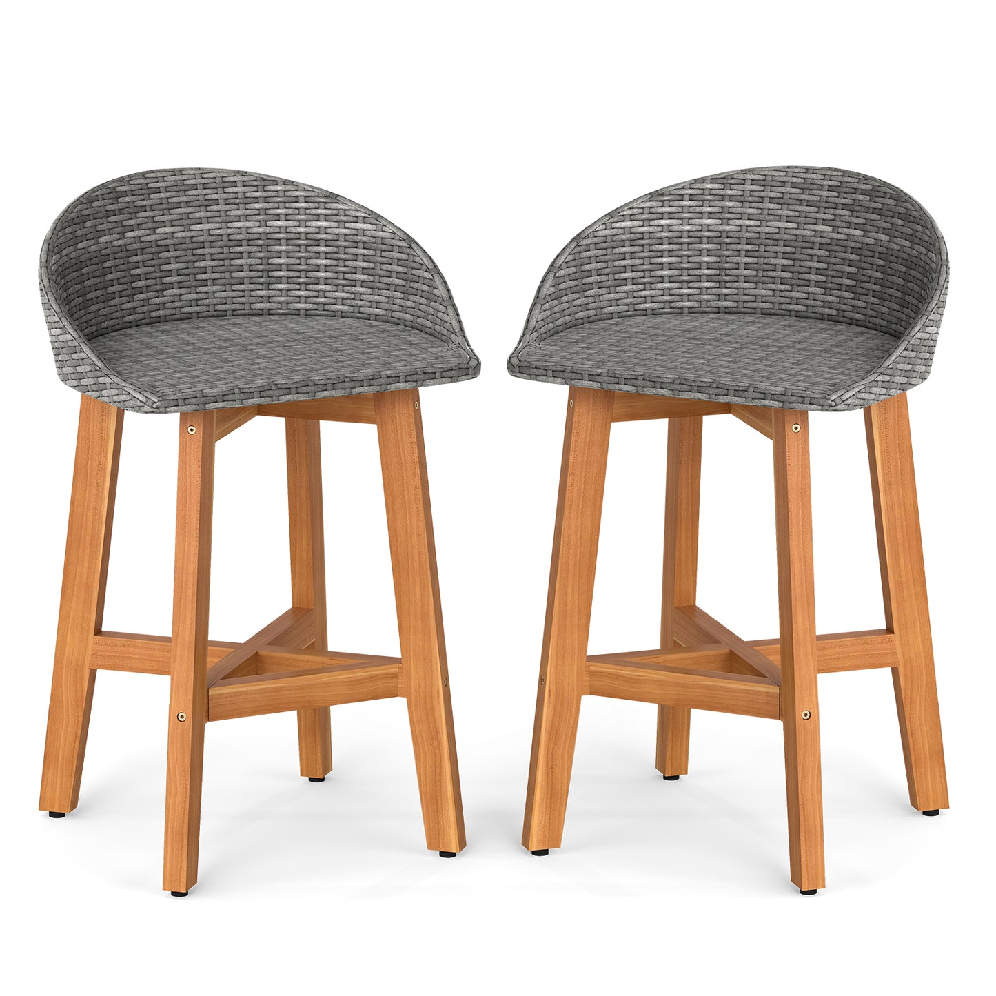 Faux Rattan Bar Chairs Set of 2 with Acacia Wood Frame
