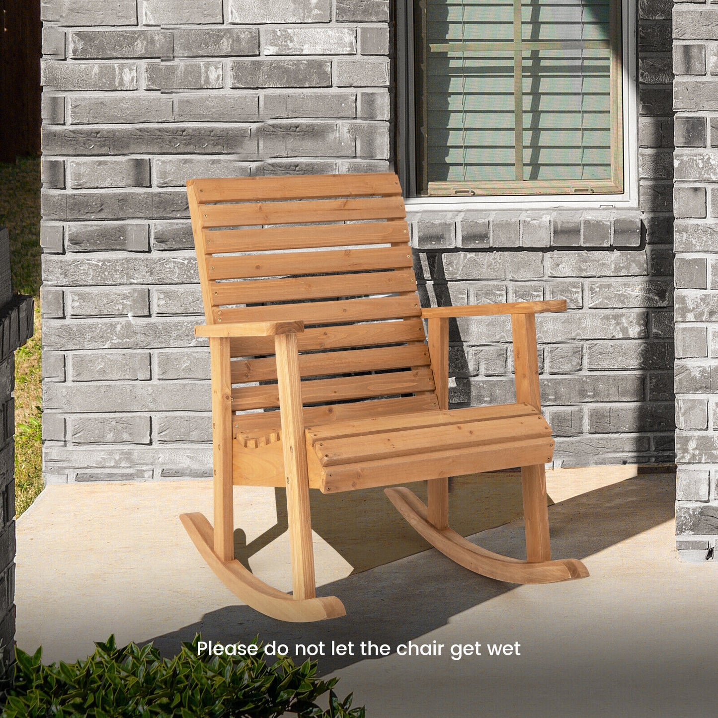 Fir Wood Rocking Chair with High Backrest for Outdoor Patio