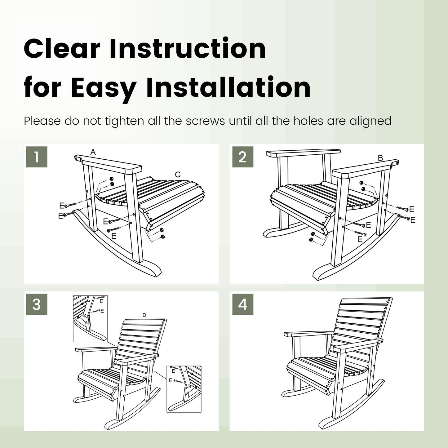 Fir Wood Rocking Chair with High Backrest for Outdoor Patio