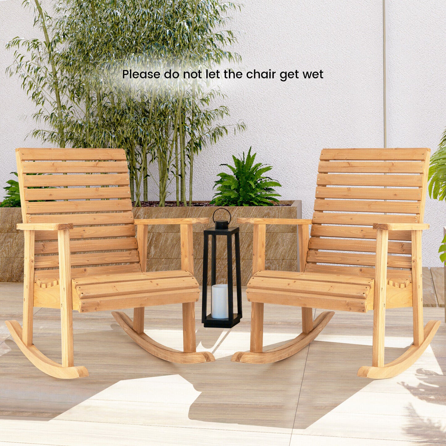 Fir Wood Rocking Chair with High Backrest for Outdoor Patio