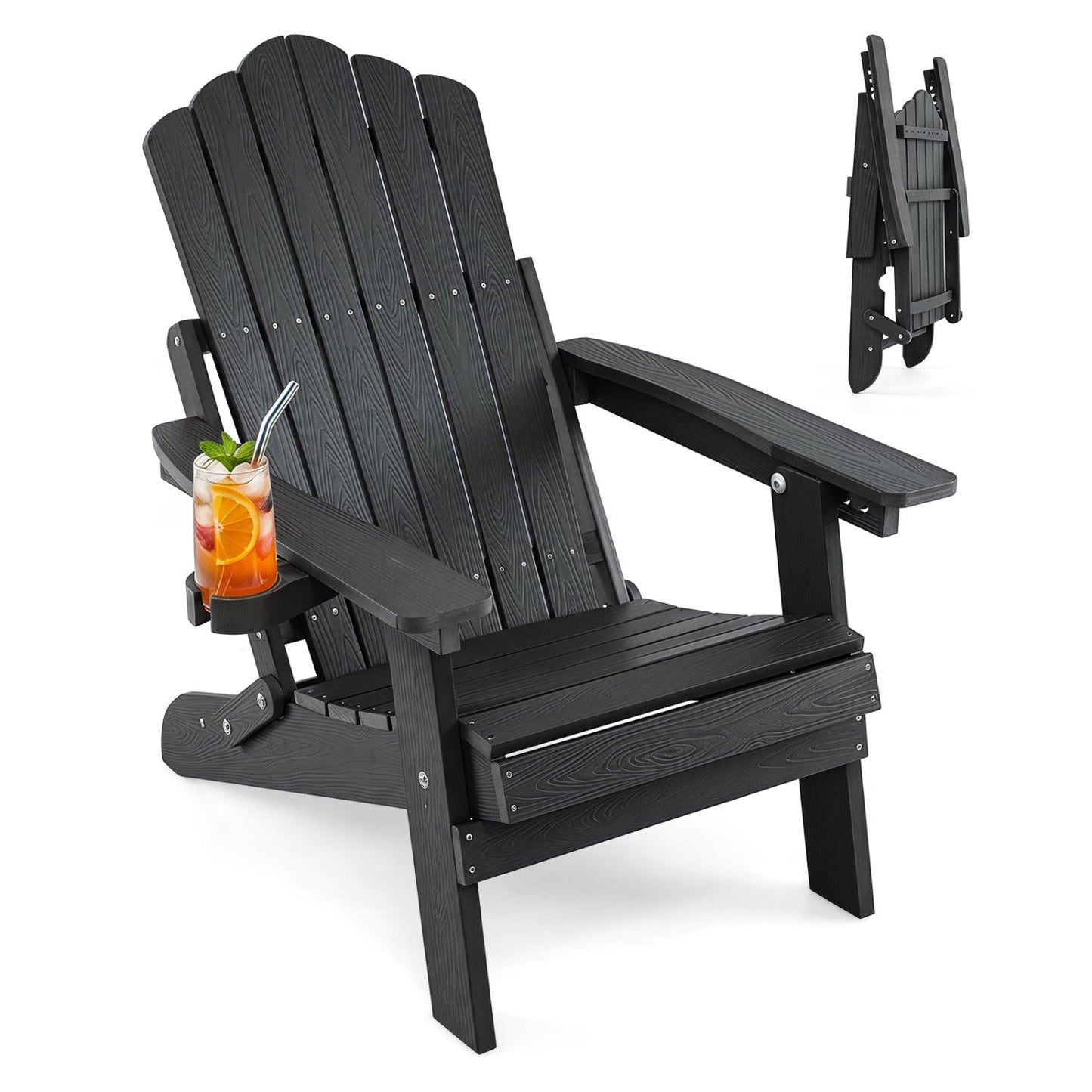 Folding Adirondack Chair with Adjustable Backrest & Cup Holder